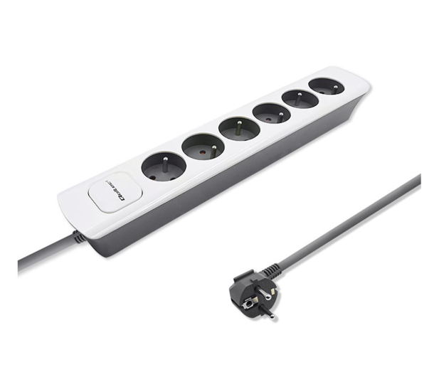 QOLTEC Listwa zasilająca - 6 gniazd, 1.8m, biało-szara 50297 - 1122536 - zdjęcie